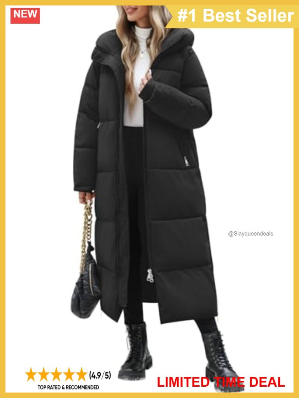 Womens Long Quilted Puffer Coat Warm Maxi Length Winter Parka Hooded